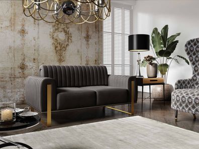 FURNIX Polstersofa Fagiole II Couch mit goldene Metallbeine EV70817 Schwarz