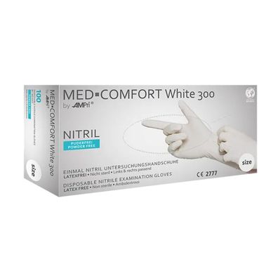 MED-COMFORT WHITE 300, Nitril-Untersuchungshandschuh, puderfrei, weiß, Gr. L | Box (1