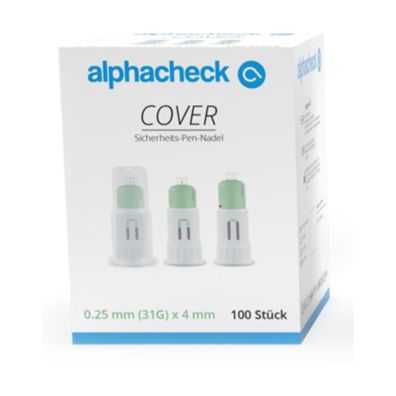 alphacheck COVER Sicherheits-Pen-Nadel 31G x 4 mm | Packung (100 Stück)