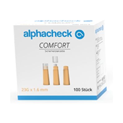 alphacheck comfort Sicherheitslanzetten 23G 1.6 m| Packung (100 Stück)