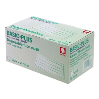 BASIC PLUS Mundschutz 3-lg. TYP II - weiß, zum Binden | Box (50 Stück)