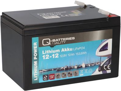 1x Q-Batteries Lithium Akku 12-12 12,8V 12Ah 153,6Wh LiFePO4