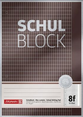 Brunnen 1052608 Block Premium "Schulblock" A4 5 x 7 rautiert mit Rand, Lin. 8f