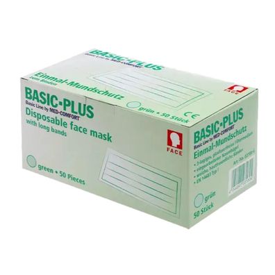 BASIC PLUS Mundschutz 3-lg. TYP II - grün, zum Binden | Box (50 Stück)