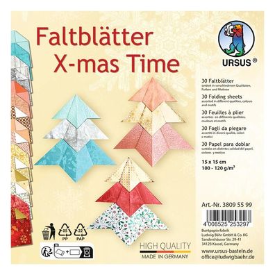 Faltblätter X-Mas Time, 15 x 15 cm, 30 Blatt