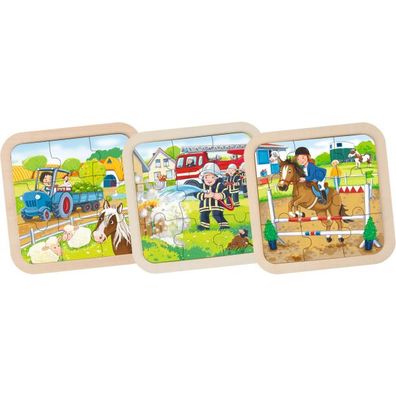 Einlegepuzzle Bauernhof, Feuerwehr, Reiten, 3er Set