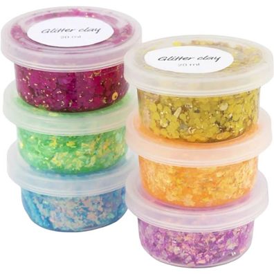 Modelliermasse Glitter Clay verschieden sortiert, 6x 20 ml