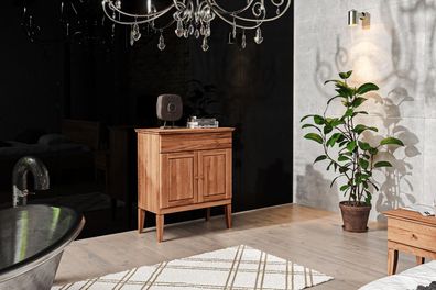 Kommode Sydo aus Kernbuche massiv 87x45x100 cm 2 Türen 1 Schublade und Holzbeine