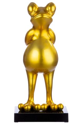 Gilde Skulptur Frosch "Frog" goldfarben metallic, auf schwarzem Marmorsockel 30 x