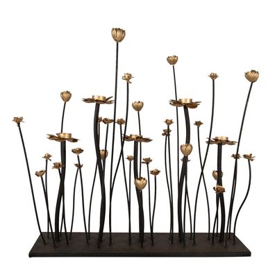 Clayre & Eef Kerzenständer 69x15x66 cm Schwarz Goldfarbig Eisen Blumen