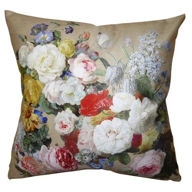 Clayre & Eef Kissenbezug 45x45 cm Beige Weiß Polyester Quadrat Blumen (Gr. 45x45 cm)