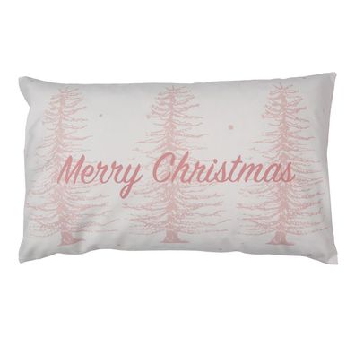 Clayre & Eef Kissenbezug 30x50 cm Rosa Weiß Polyester Rechteck Weihnachtsbäume Merry