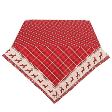 Clayre & Eef Quadratisches Weihnachtstischdecke 100x100 cm Rot Beige Baumwolle