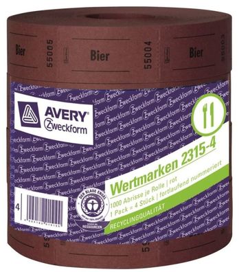 Avery Zweckform 4x BonRolle Rot 4000x BierMarke GetränkeMarke Bon Marken Bons