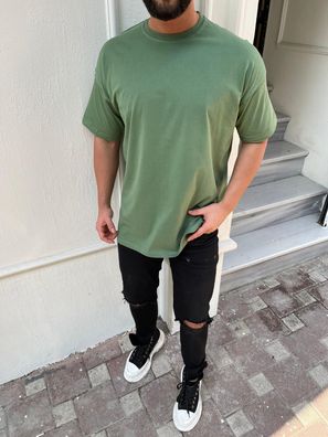 Oversize Herren Kurzarm T-Shirt Weiter Auschnitt Extra Lang Rundhals Dicker Stoff