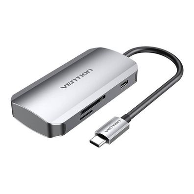 HUB - USB-C auf 3x USB3.0 Dockingstation, SD, TF, PD Kabellänge 0,15m - grau