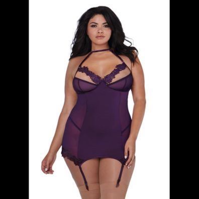 Dreamgirl - Microfiber and Mesh Garter Slip - Plus Size