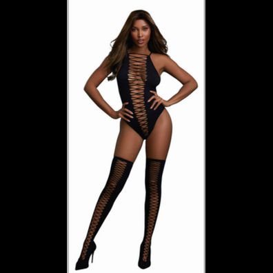 Dreamgirl - Teddy and Stockings Diamond - One Size - Black