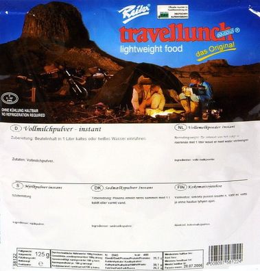 Travellunch Vollmilchpulver, 10 Tüten x 125 g