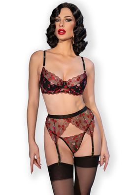 Chiliroseingerie-Set CR4694 schwarz/rot - (L, , , L)