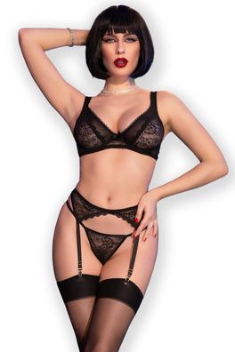 Chilirose Spitzen-Set CR4692 schwarz - (L, , , L)