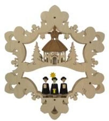 Fensterbild - Kirche und Kurrende mit Figuren, beleuchtet, Original Erzgebirge