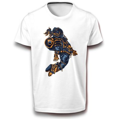 Astronaut Fliegt im Weltraum All Vakuum T-Shirt Baumwolle Mond Sterne Weltall