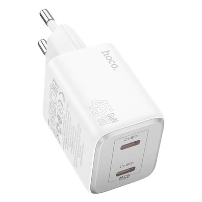 Schnellladegerät in Weiß GaN-Ladegerät 45W 2x USB Typ C Anschlüsse PD QC