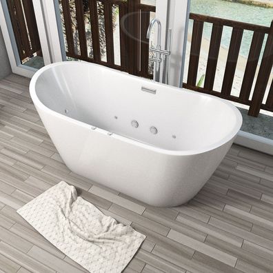 freistehende Badewanne Wanne F23 180cm Whirlpool Luft & Wasser mit Armatur AF04