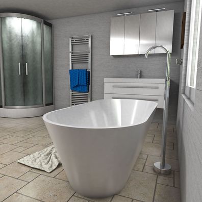 freistehende Badewanne Wanne Acryl F01 170x80cm mit Armatur AF04