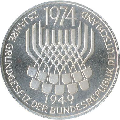 BRD 5 DM 1974 F 25 Jahre Grundgesetz Silber*