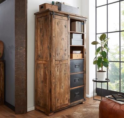 Highboard 100x175cm 'Railroad' Mango Holz & Eisen