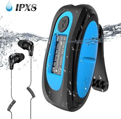 AGPTEK IPX8 Wasserdicht MP3 Player 8GB HiFi Player Schwimmen Tauchen Sport Blau