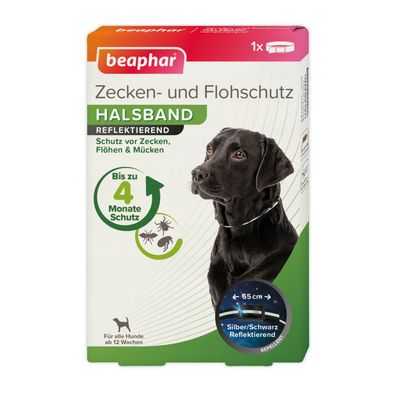 Beaphar Zecken- und Flohschutz Halsband reflektierend für Hunde - 65 cm