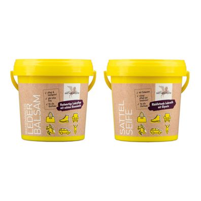 B & E Leder Pflege 2 x 1000 ml - Bienenwachs-Lederpflege-Balsam + Sattelseife mit