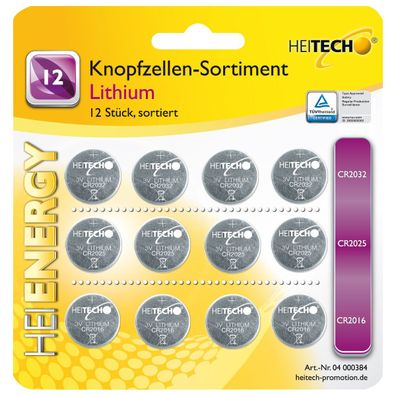 Heitech Lithium Knopfzellen-Sortiment 12 tlg