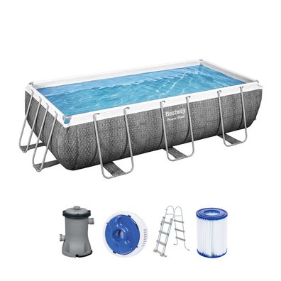 Power Steel™ Frame Pool Set mit Filterpumpe 404 x 201 x 100 cm, Rattan-Optik (Schi