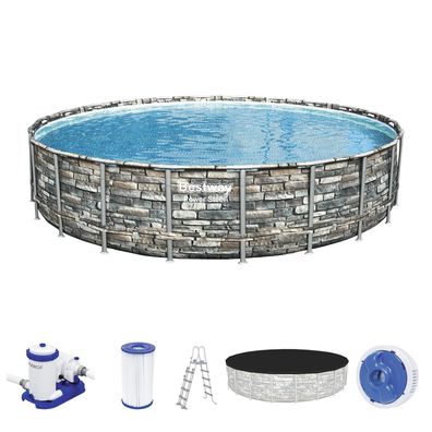 Power Steel™ Frame Pool Komplett-Set mit Filterpumpe Ø 671 x 132 cm Steinwand-Opti