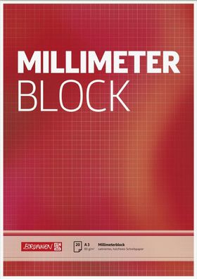 Brunnen 104737001 Millimeterblock A3 einseitiges mm-Schema in rotbraunem Netzdruck