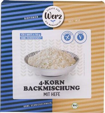 Naturkornmühle Werz 6x 4-Korn Backmischung mit Hefe, Vollkorn, glutenfrei 1000g