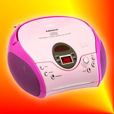 Lenco SCD-24 pink Stereo UKW/FM-Radio mit CD-Player | Boombox