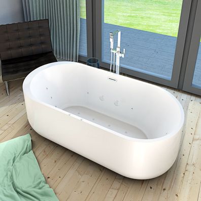 freistehende Badewanne F26 170x80cm Whirlpool Luft & Wasser mit Armatur AF05