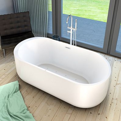 freistehende Badewanne Wanne Whirlpool F16 170x80cm mit Luftmassage mit Armatur AF04