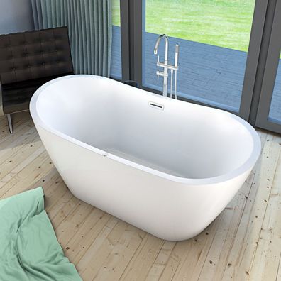 freistehende Badewanne Wanne F13 180x92cm Whirlpool mit Luftmassage mit Amatur AF04