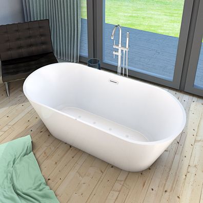 freistehende Badewanne Wanne F11 170x80cm Whirlpool mit Luftmassage mit Armatur AF04