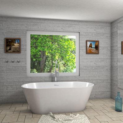 freistehende Badewanne Wanne Acryl F01 170x80cm mit Armatur AF02