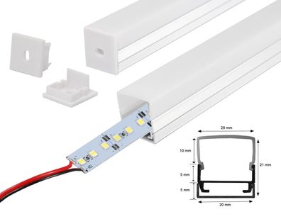 LED Alu Profil SchieneAluminium Leiste Milchgalas Abdeckung inkl. Alu Strip 1 Meter