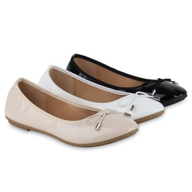 VAN HILL Damen Klassische Ballerinas Lack Schleifen Schuhe 841029