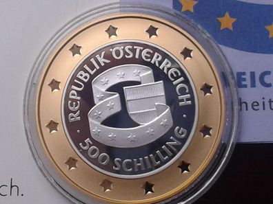 Original 500 Schilling 1995 PP Österreich EU Beitritt 8g Gold 986er 4,7g Silber