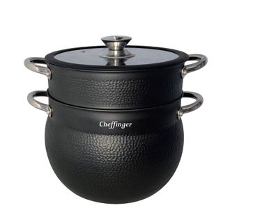 3 tlg Kuskus Topf 8L Dampfgarer Couscous Ø24cm Dampfkocher Gemüse Steamer Induktio